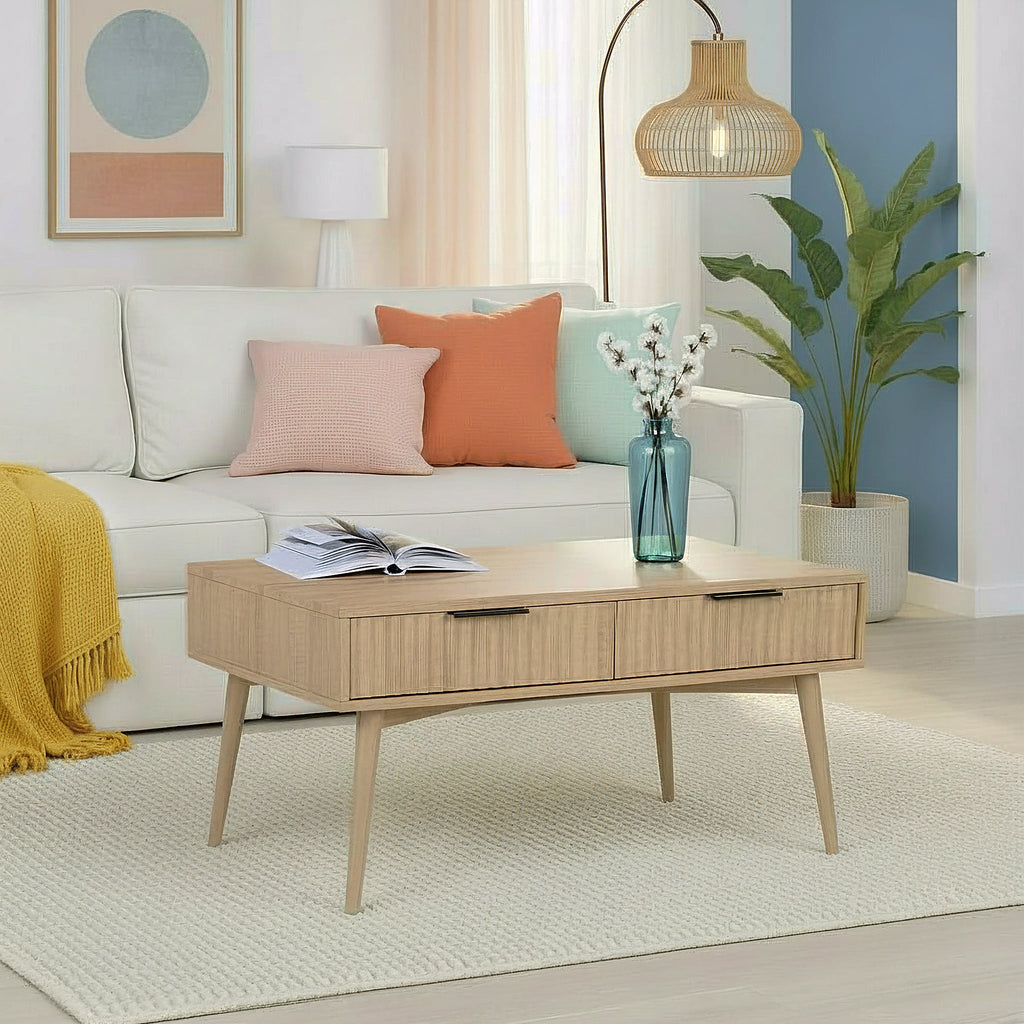 Jakob Oak 2 Drawer Grooved Coffee Table