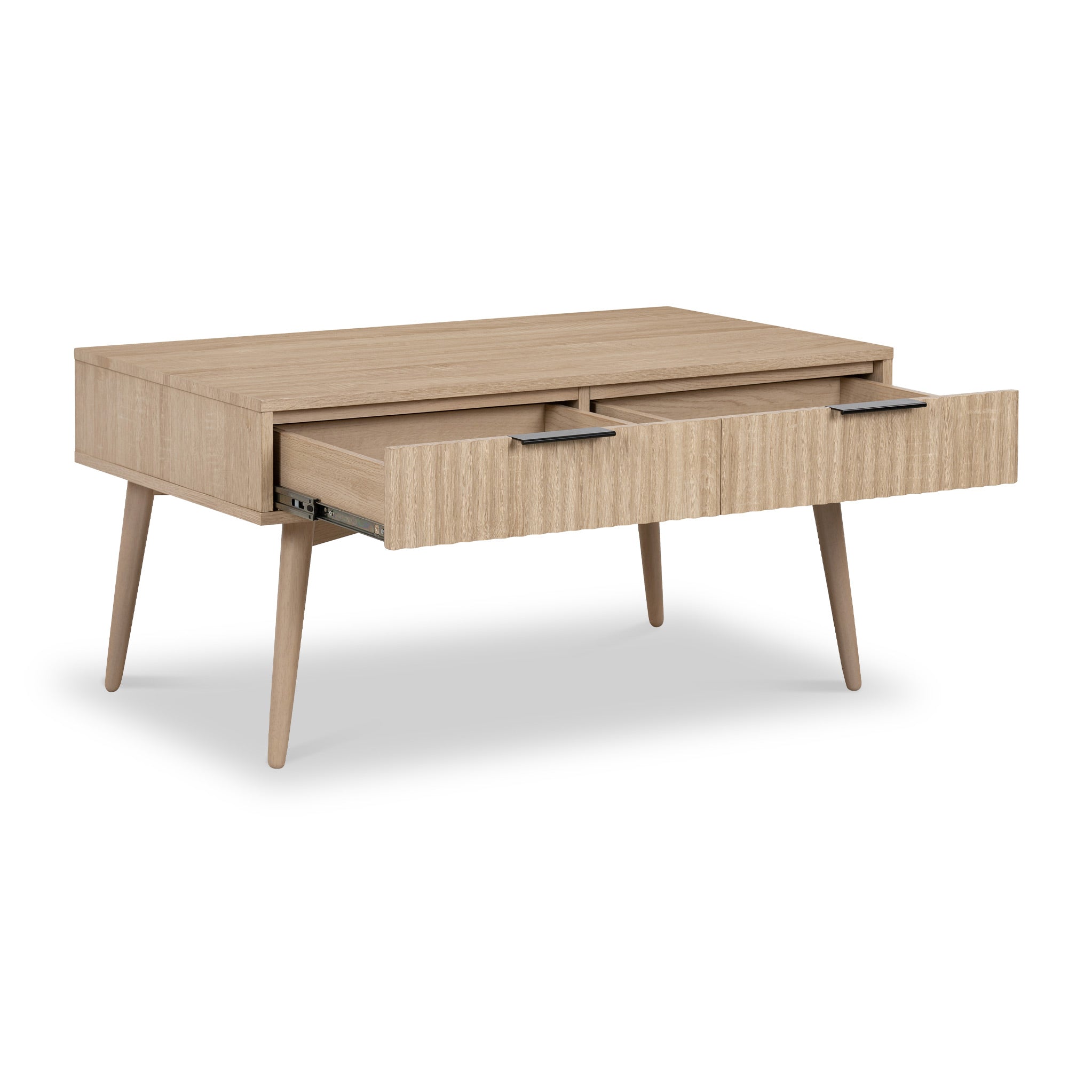 Jakob Oak 2 Drawer Grooved Coffee Table