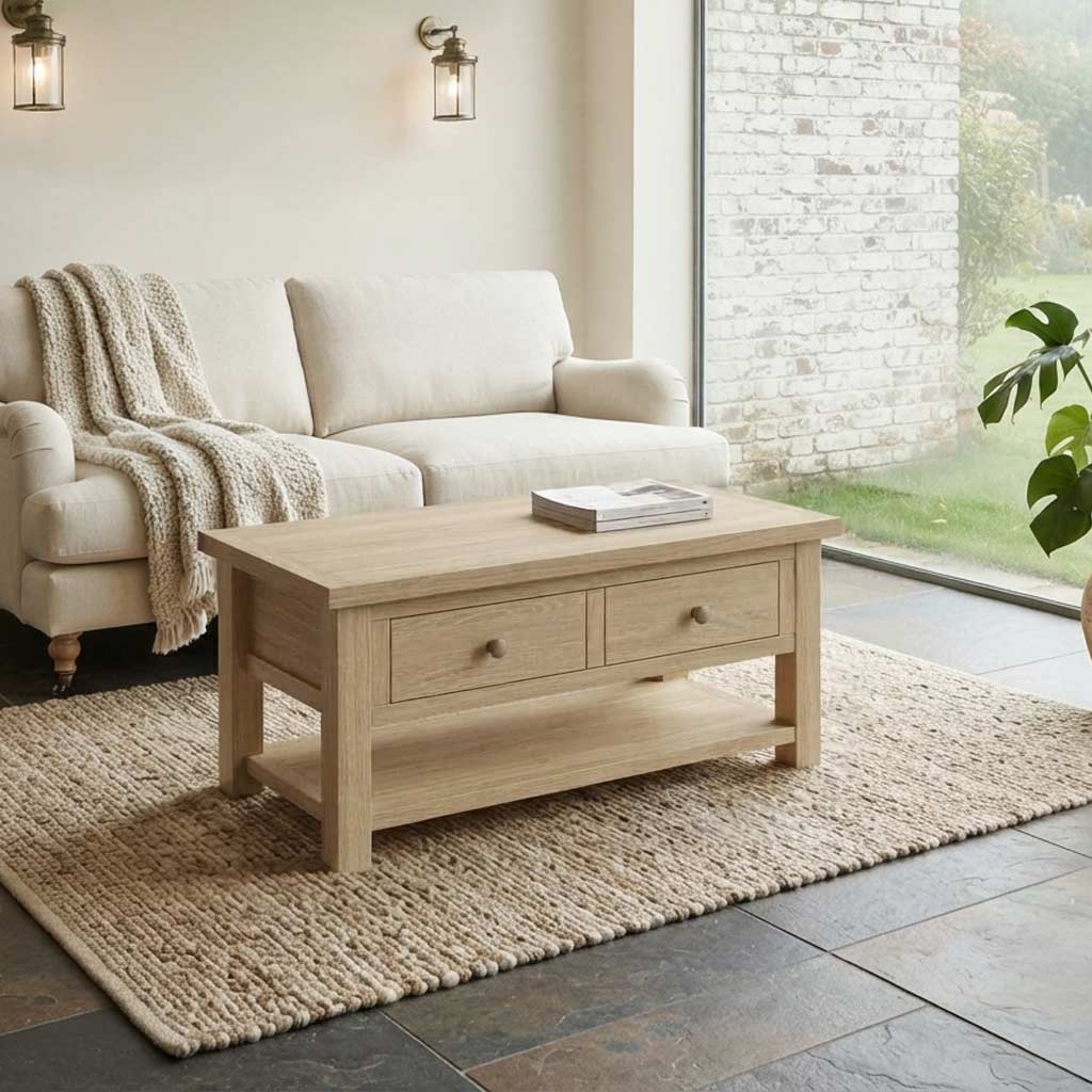 Trelan Washed Oak Coffee Table with Shelf