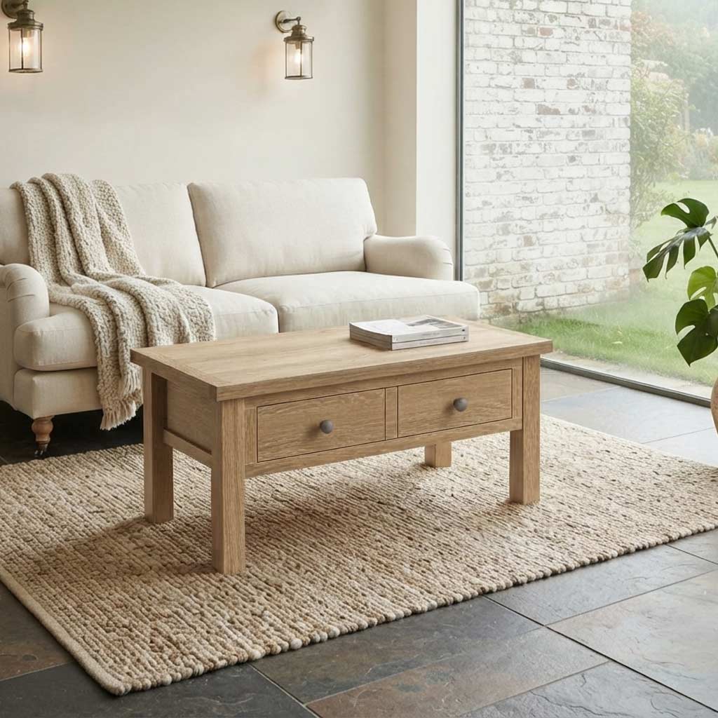 Trelan Washed Oak Coffee Table with Drawer