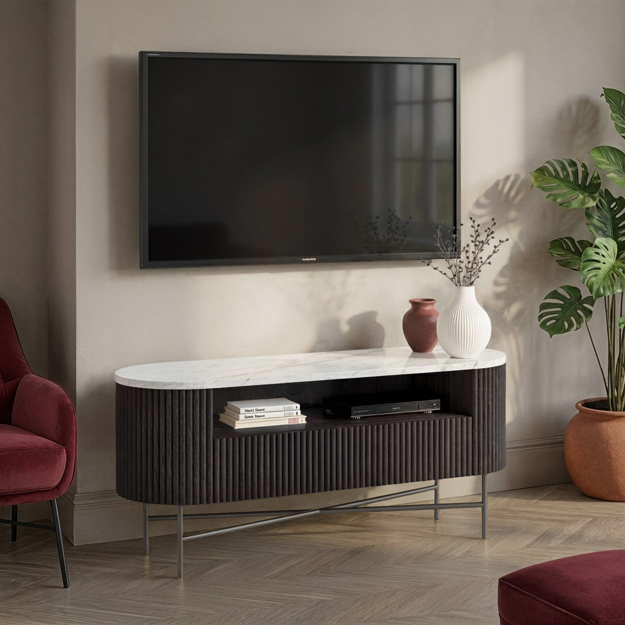 Milo Mango & Marble Fluted TV Media Unit
