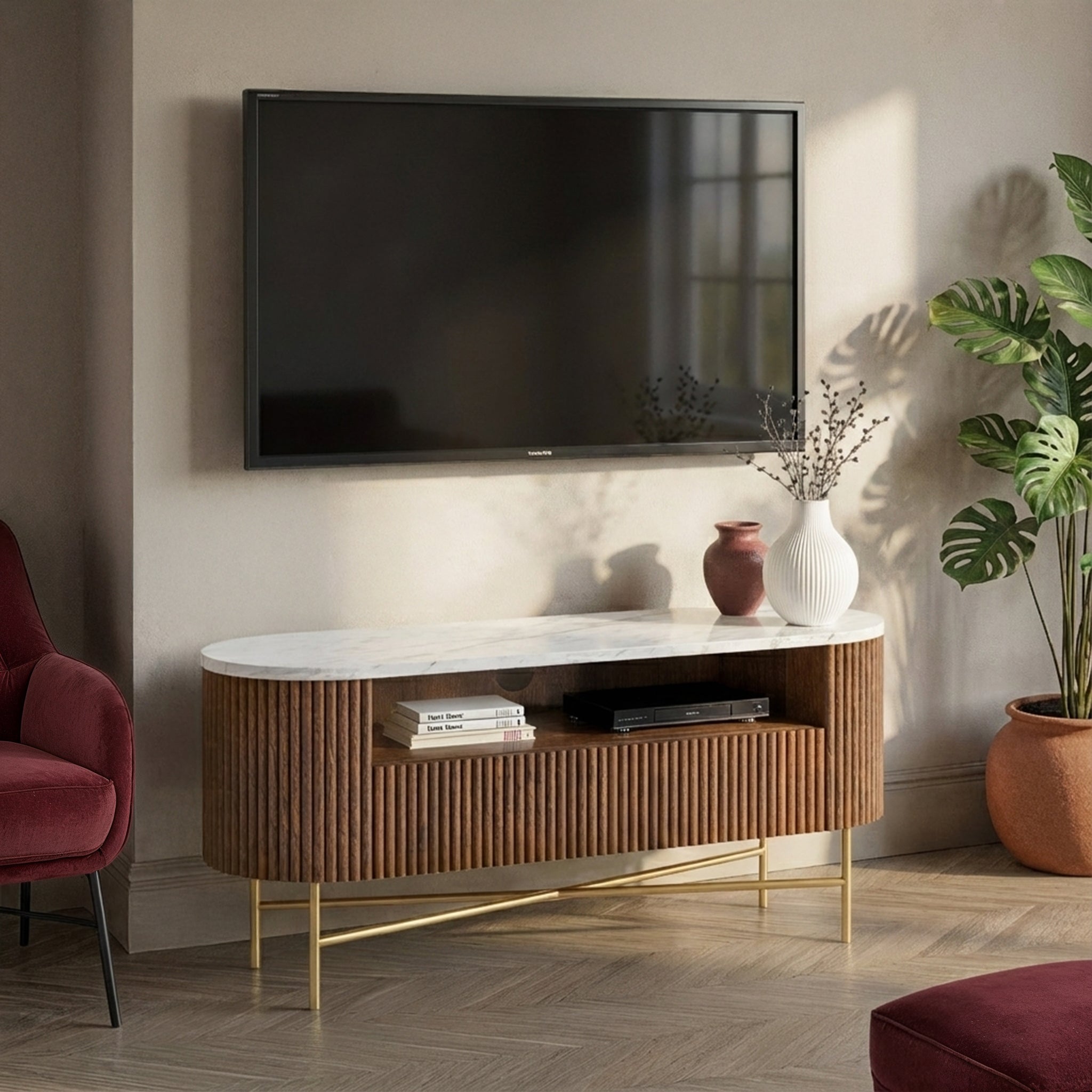 Milo Mango & Marble Fluted TV Media Unit