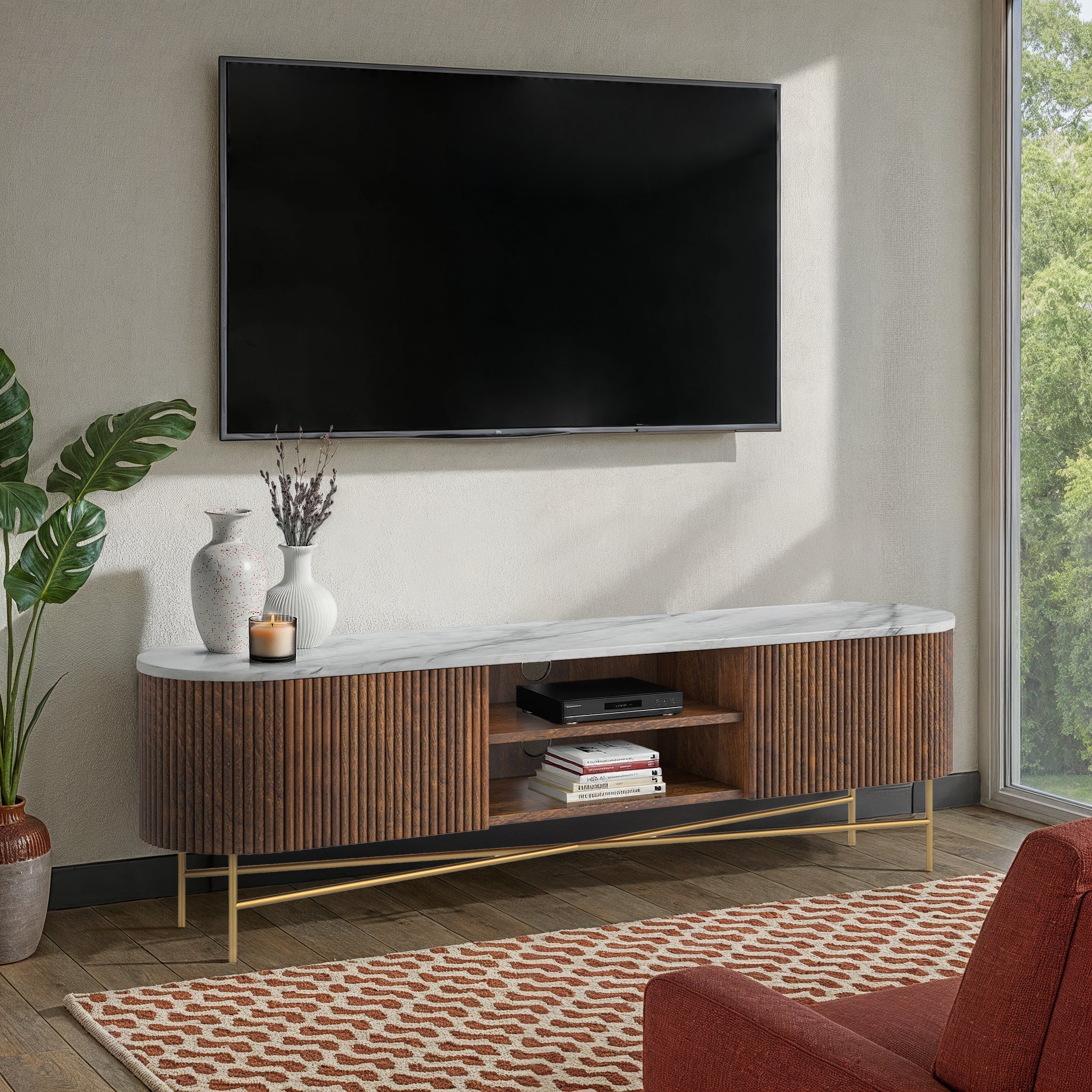 Milo Mango & Marble Fluted Extra Large TV Media Unit