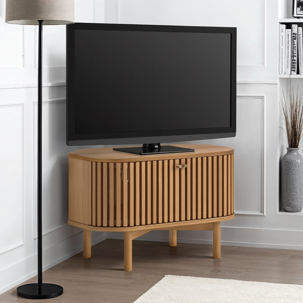 Shorwell Oak Slatted Corner TV Unit