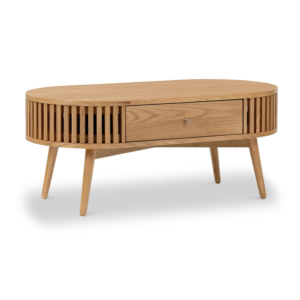 Shorwell Oak Slatted Oval 1 Drawer Coffee Table