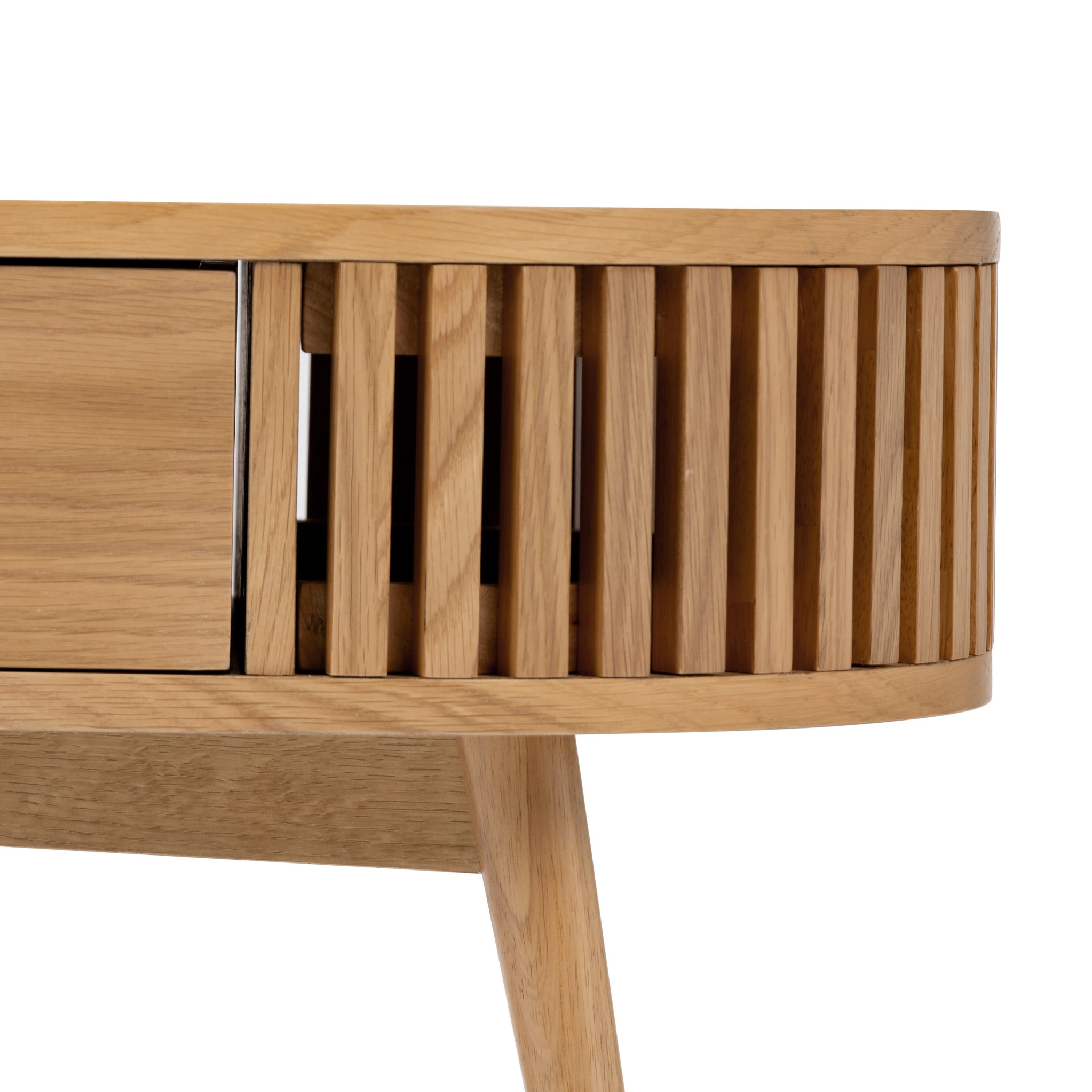 Shorwell Oak Slatted Oval 1 Drawer Coffee Table