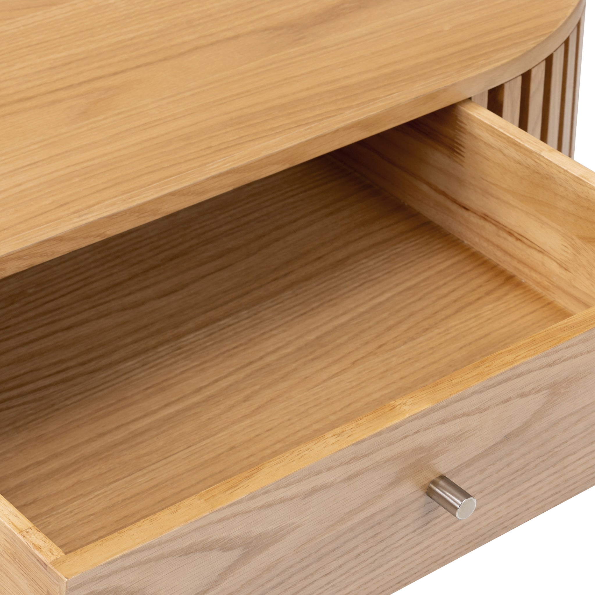 Shorwell Oak Slatted Oval 1 Drawer Coffee Table