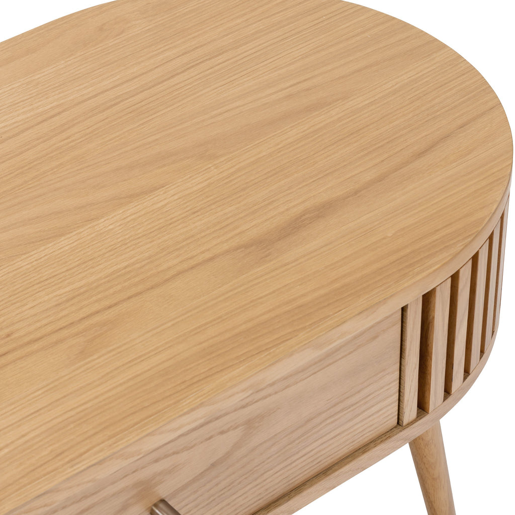 Shorwell Oak Slatted Oval 1 Drawer Coffee Table