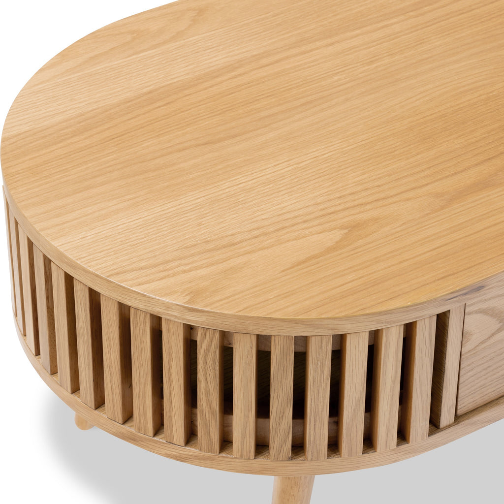 Shorwell Oak Slatted Oval 1 Drawer Coffee Table