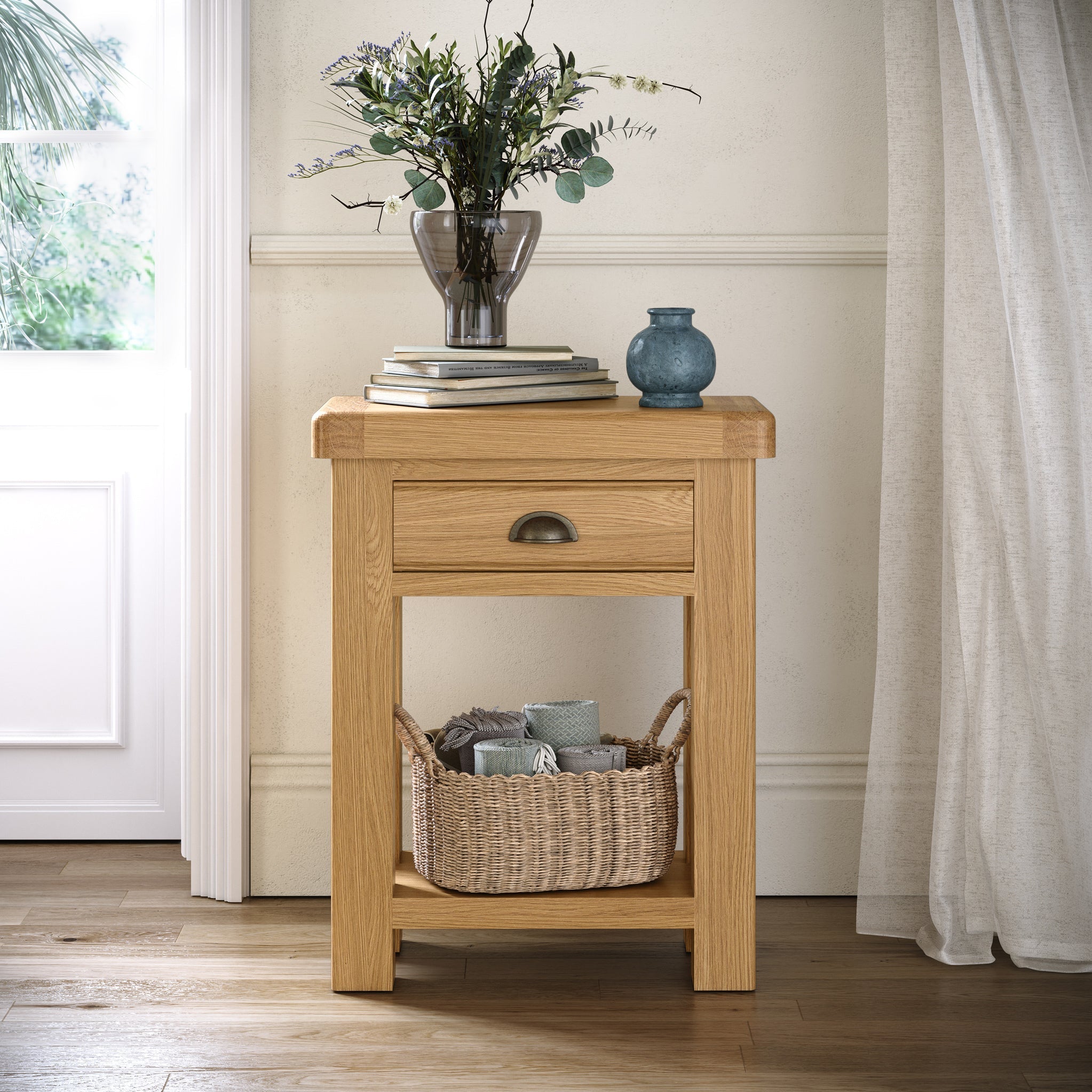 Portland Oak 1 Drawer Telephone Table
