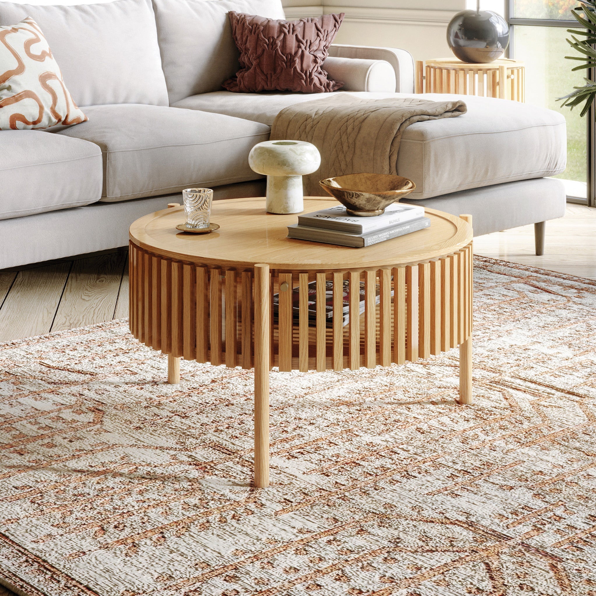 Shorwell Oak Slatted Story 2 Door Coffee Table