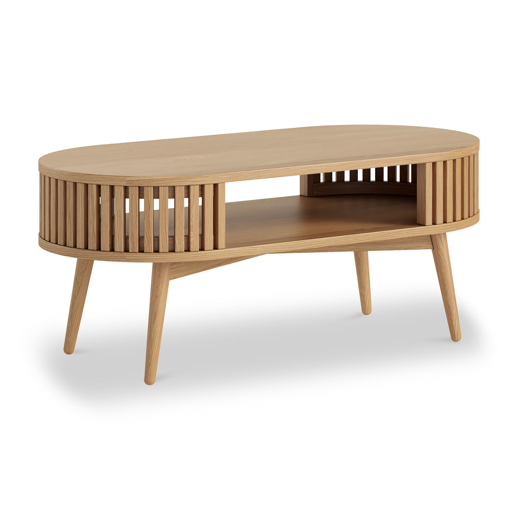Shorwell Oak Slatted Open Shelf Oval Coffee Table