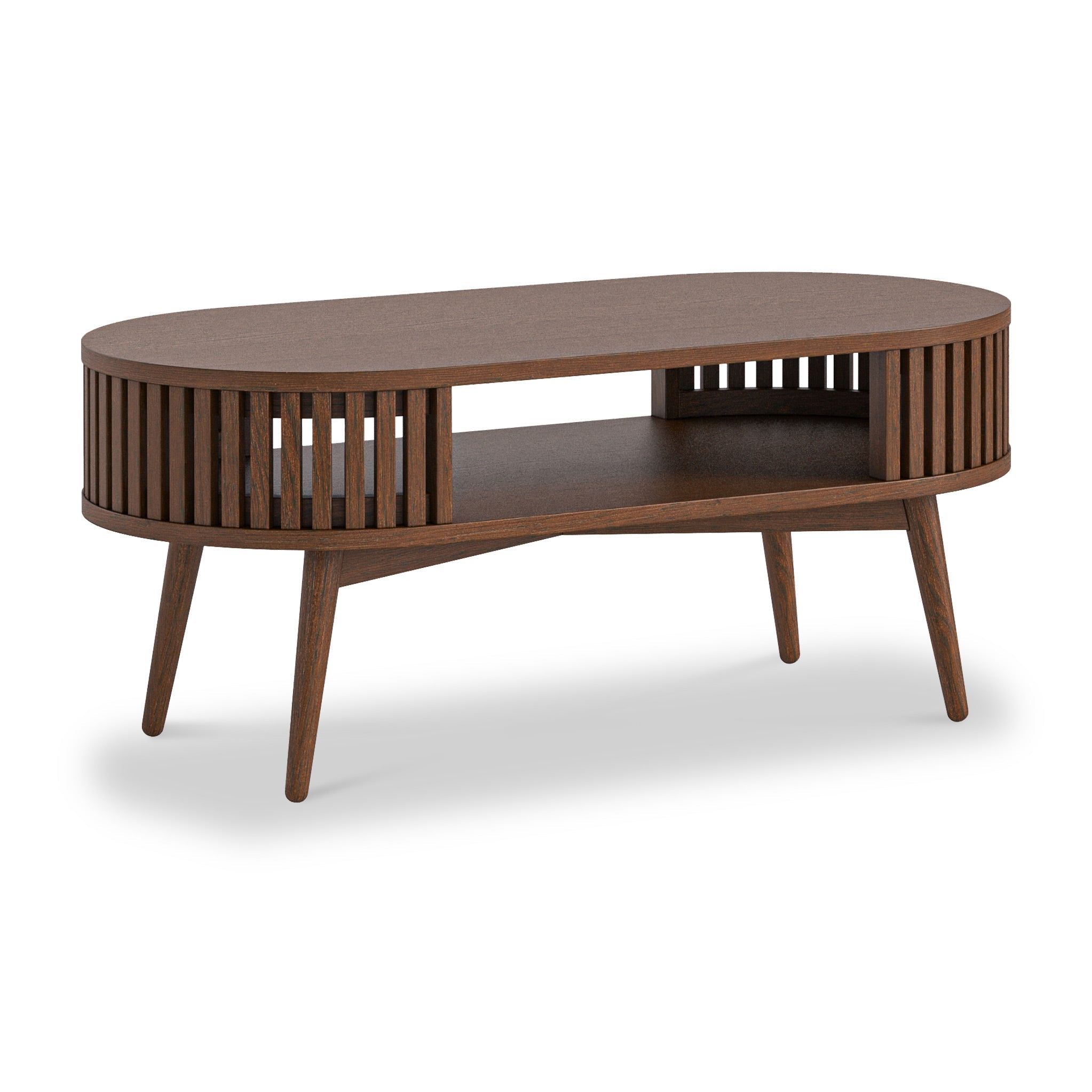 Shorwell Dark Oak Slatted Open Shelf Oval Coffee Table
