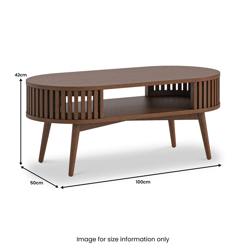 Shorwell Dark Oak Slatted Open Shelf Oval Coffee Table