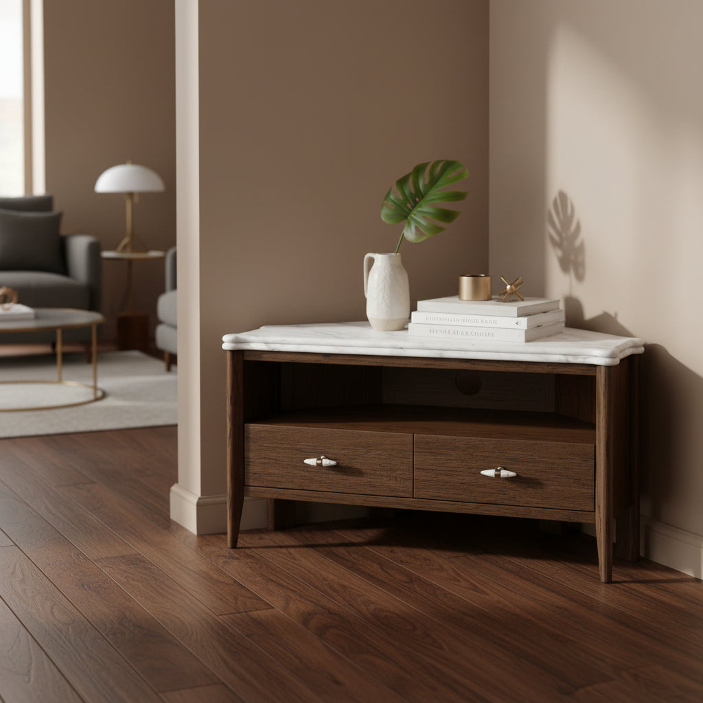 Hawthorne Dark Oak & Marble 100cm Corner TV Unit