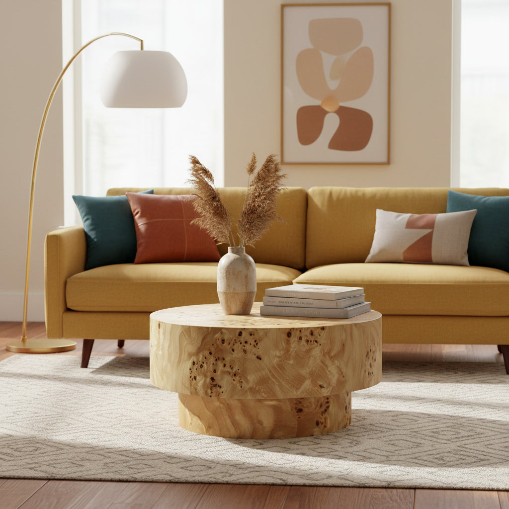 Calder Light Burl Round Coffee Table