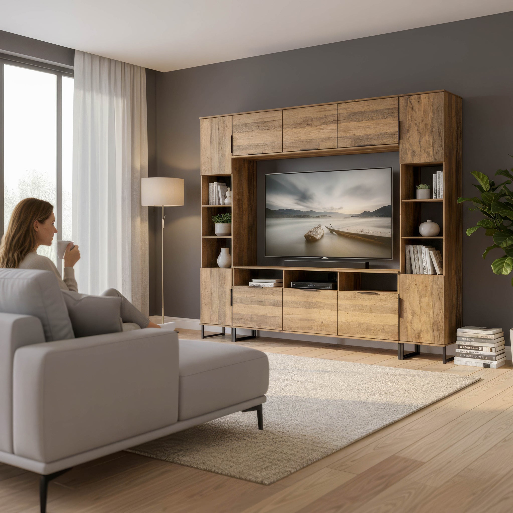 Ashbourne Media Wall TV Unit with Overhead Storage