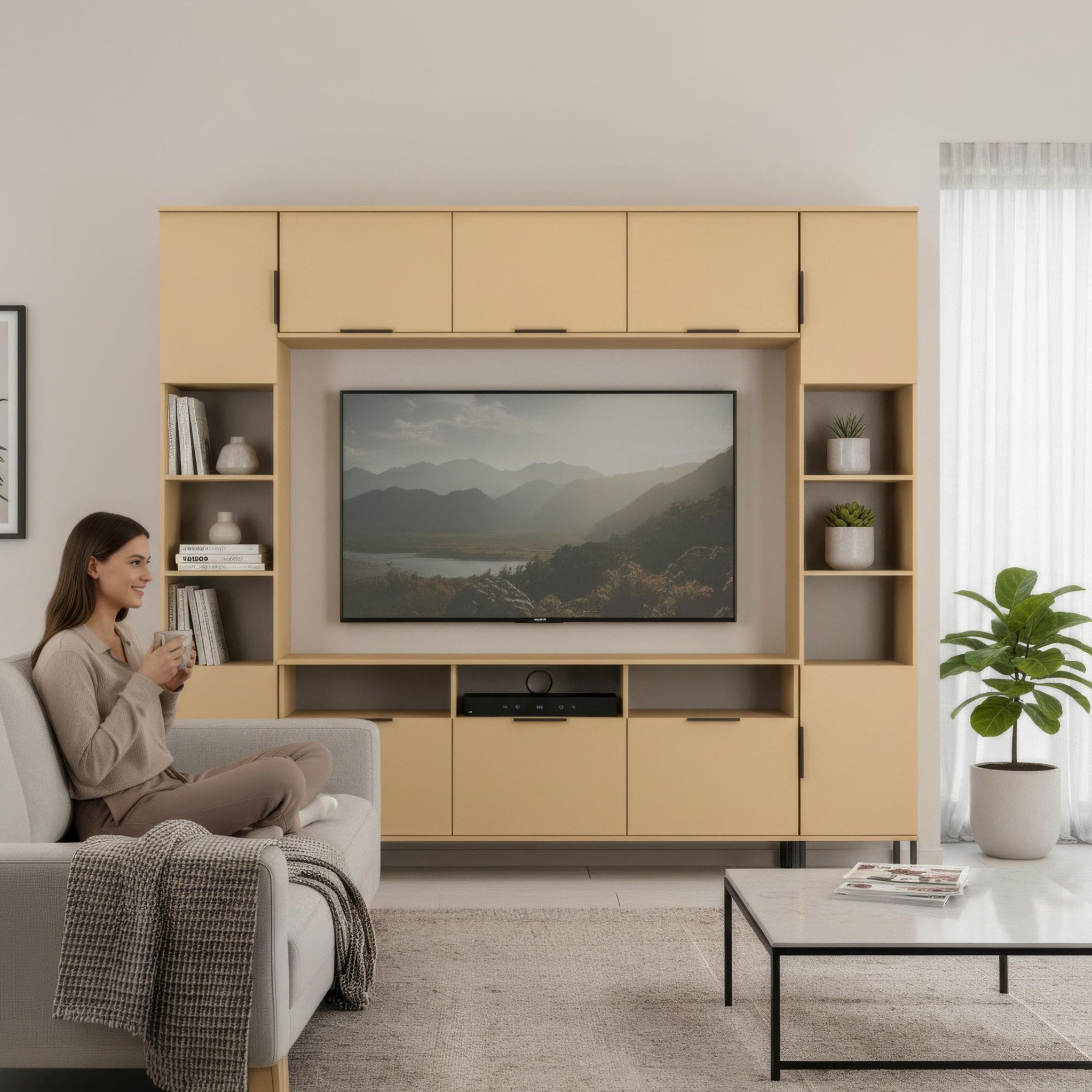 Ashbourne Media Wall TV Unit with Overhead Storage
