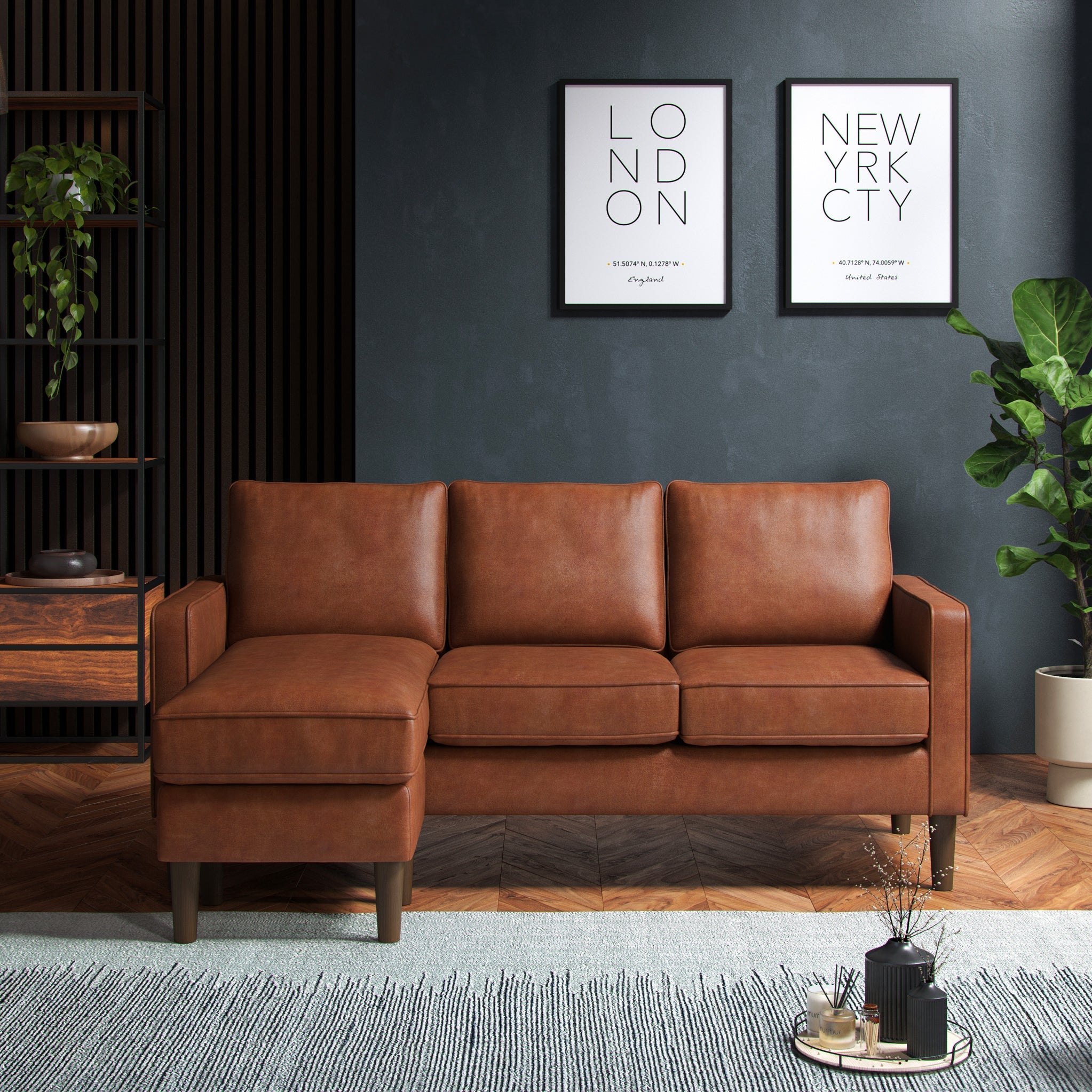 Jefri Faux Leather Reversible Chaise Sofa