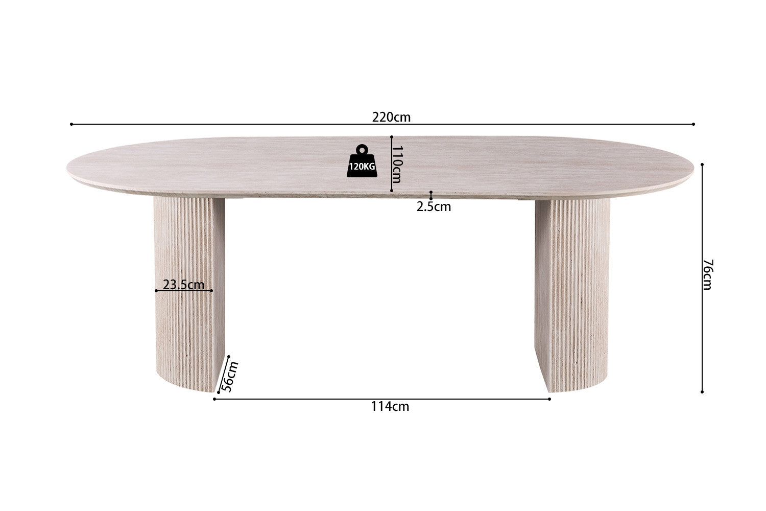Table 'Lagos' 220 cm Ovale Décor Travertin Beige