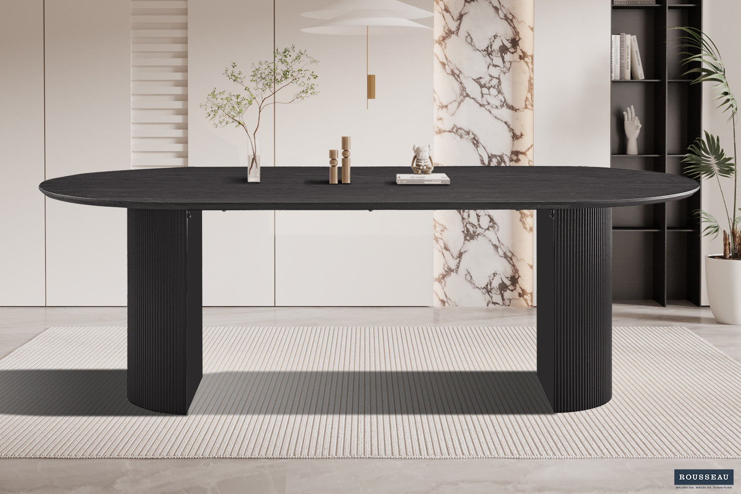 Table à manger ovale LAGOS – 220 cm – Décor bois brun foncé