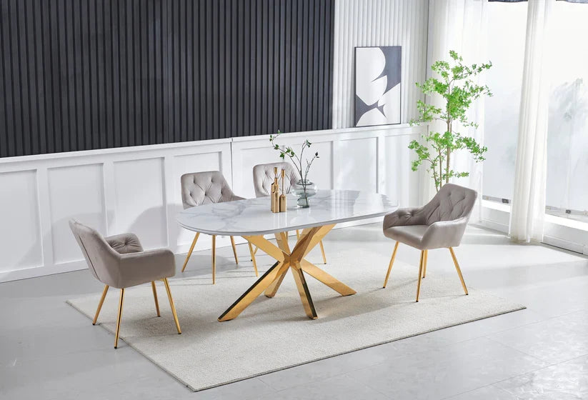 Table à Manger OPHÉLIA – Ovale Céramique effet Marbre – 200 cm