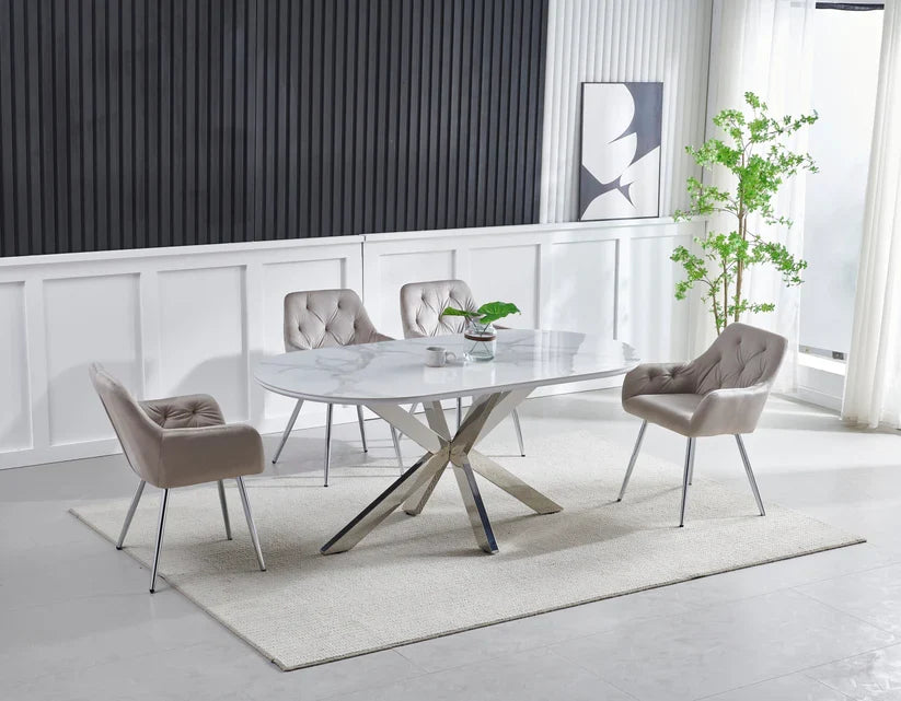 Table à Manger OPHÉLIA – Ovale Céramique effet Marbre – 200 cm