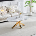 Table Basse Ophelia Ovale 120 cm – Effet Marbre Blanc & Pieds Dorés