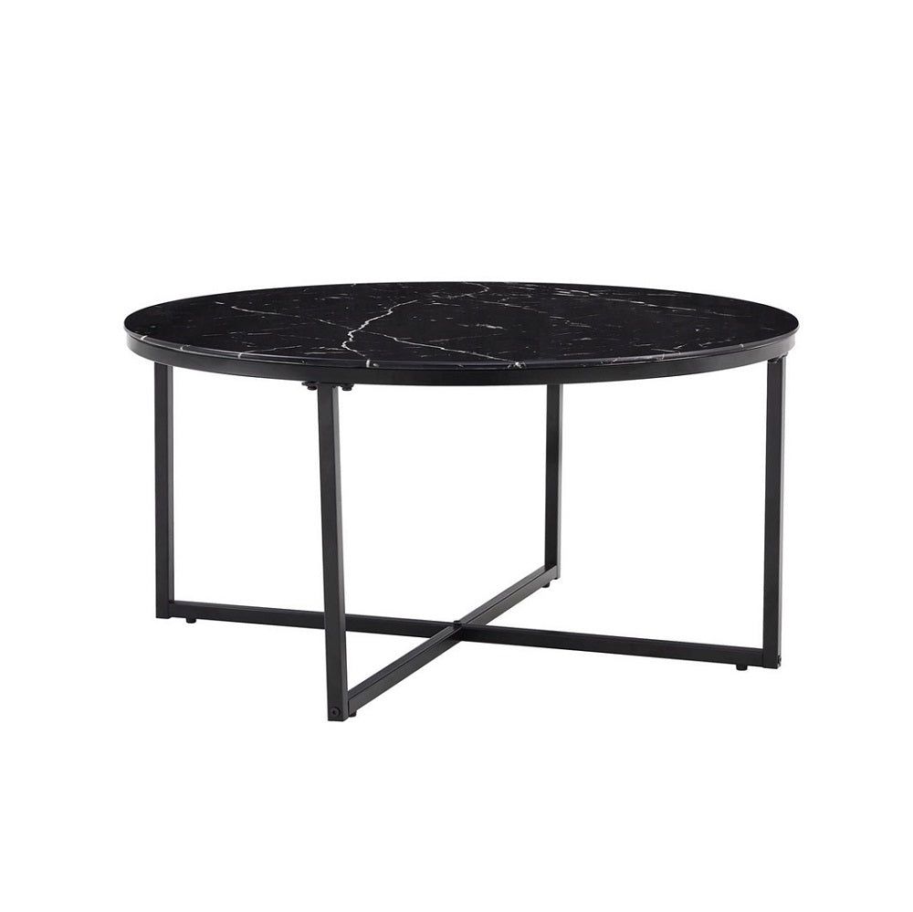 Table Basse Kasya - Plateau Marbre Carré avec Étagère Verre