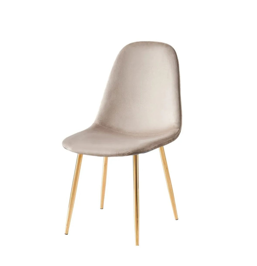 Chaise Scandi Velours Taupe – Pieds Dorés en Acier Inoxydable