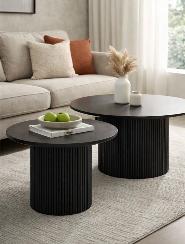Table Basse Gigogne Ronde 60/80 cm – Céramique Noir