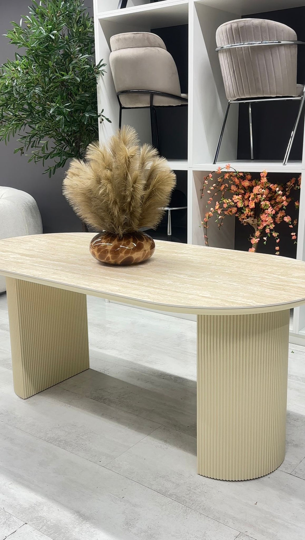 Table à Manger Ovale 180 cm – Céramique Effet Travertin – Design Moderne