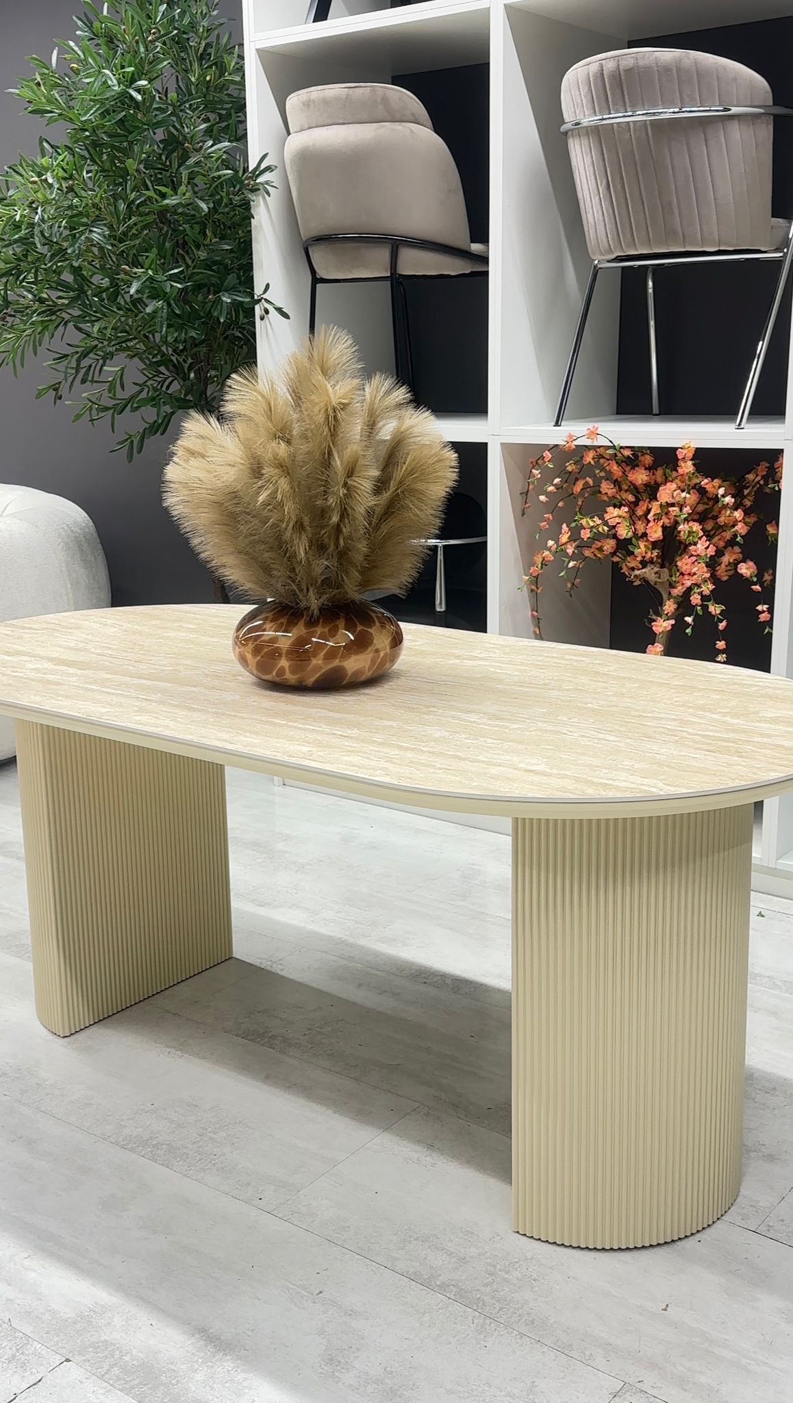 Table à Manger Ovale 180 cm – Céramique Effet Travertin – Design Moderne
