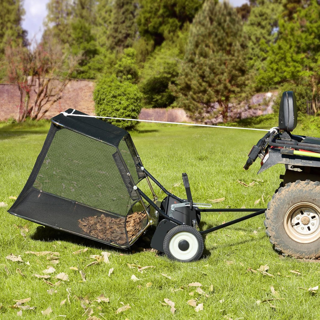 VEVOR Balayeuse à Gazon à tracter, 400 L, Grand Balai ramasseur de Feuilles et d'herbe Robuste, 106,6 cm, Conception de Corde de déversement, Hauteur de Balayage réglable pour ramasser débris, Herbe