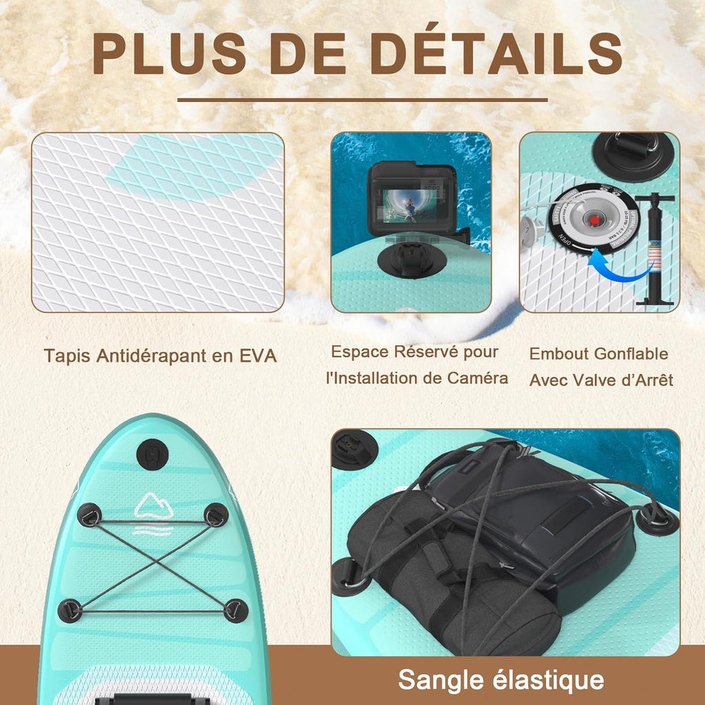 JUMMICO Stand Up Paddling Board, 320 cm x 80 cm x 15 cm, Planche de Sup Gonflable, Stand Up Paddle 2-en-1 avec siège de Kayak, Protection réglable Contre Les Rayures et Accessoires, jusqu'à 160 kg