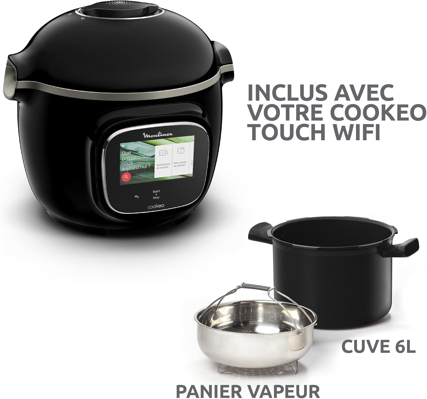 Cookeo Touch Wifi Multicuiseur intelligent, Cuve 6 L, Haute pression, Guide pas à pas, 250 recettes intégrées, Application CE902800, Noir