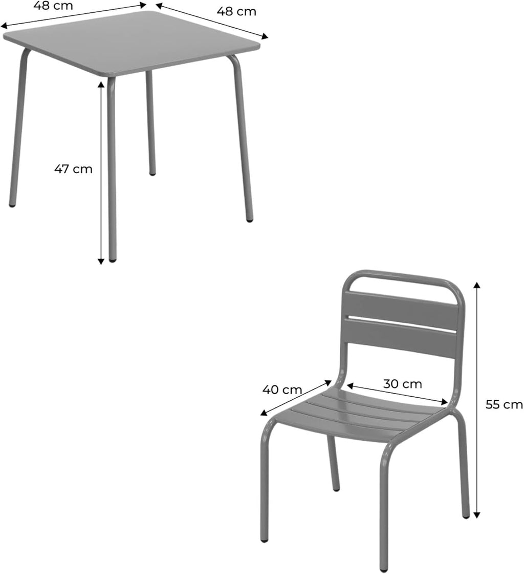 sweeek - Table de Jardin Enfant métal + 2 assises Vert de Gris Anna. 48x48cm