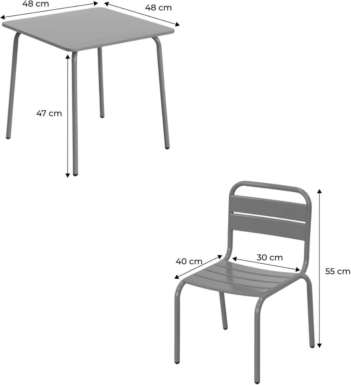 sweeek - Table de Jardin Enfant métal + 2 assises Vert de Gris Anna. 48x48cm