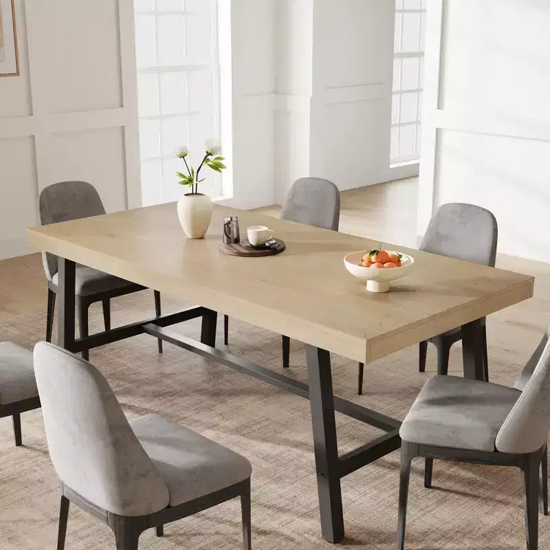Table de salle à manger de 180 cm pour 6-8 personnes, grande table rectangulaire industrielle avec plateau en bois et pieds en métal pour cuisine et salle à manger, grise