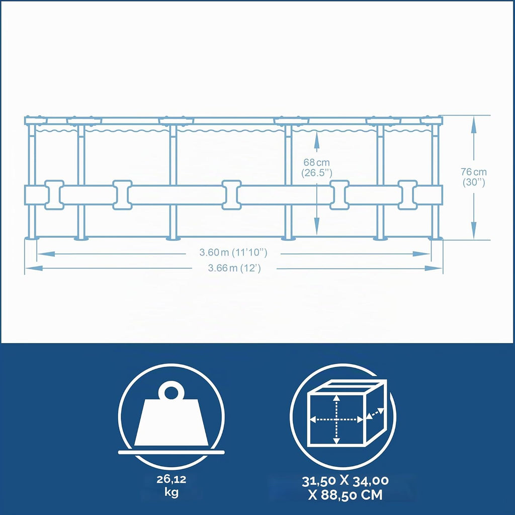 Bestway Steel Pro Max Frame Kit Piscine Ronde avec Pompe à Filtre Ø 366 x 76 cm Gris Clair