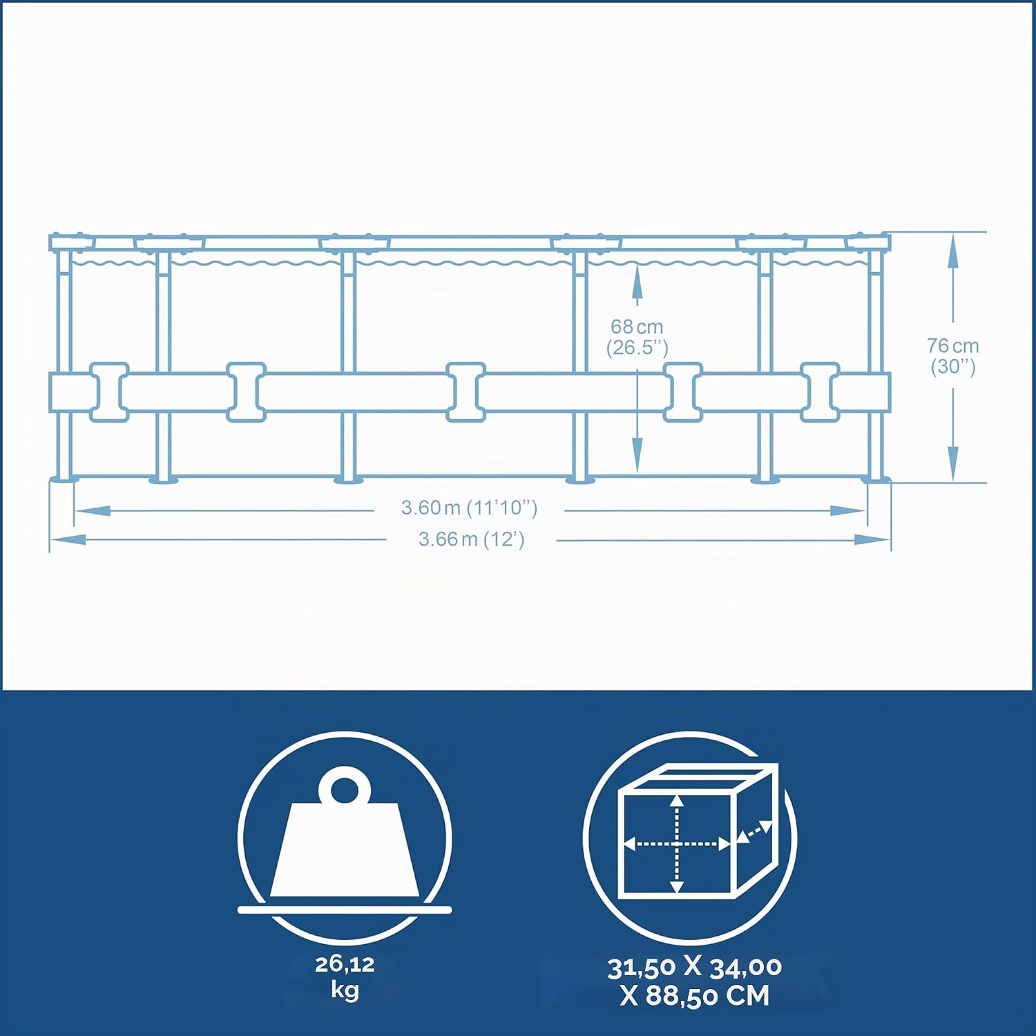 Bestway Steel Pro Max Frame Kit Piscine Ronde avec Pompe à Filtre Ø 366 x 76 cm Gris Clair