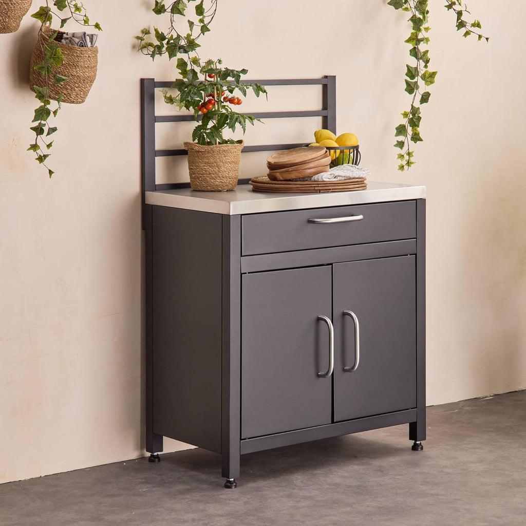 sweeek - Meuble de Cuisine extérieure en Acier avec 1 tiroir et 1 Porte et 1 Grille de Suspension L80