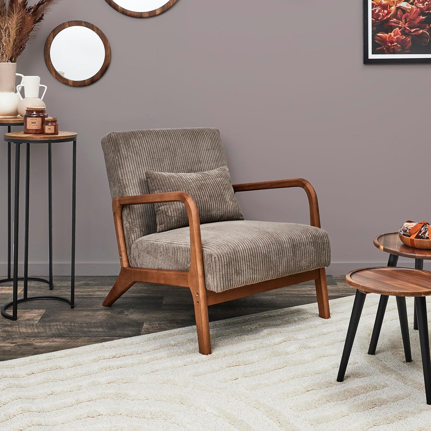 HOME DECO FACTORY, HD0348, Fauteuil Salon Cotele Scott Taupe, Softness, Mobilier, Assise, canapé et Fauteuil, 64,5x75x83,5 cm, Hauteur Assise 43 cm, Taupe