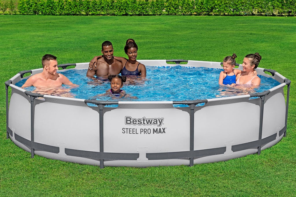 Bestway Steel Pro Max Frame Kit Piscine Ronde avec Pompe à Filtre Ø 366 x 76 cm Gris Clair