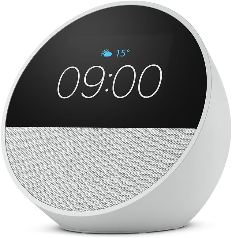 Amazon Echo Spot (Nouvelle génération) | Réveil connecté avec un son de qualité et Alexa | Blanc