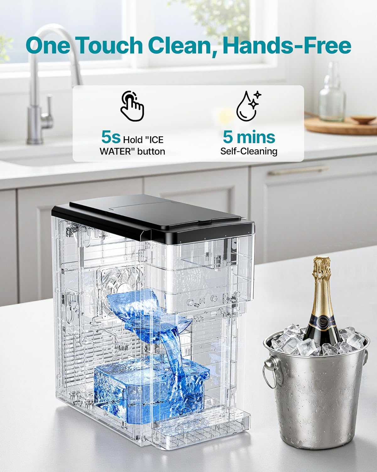 VEVOR Distributeur d'Eau 3-en-1 avec Machine à Glaçons et Broyeur à Glace, Fontaine à Eau à Poser, pour Fête Cuisine Maison Bureau, Production Rapide de Cube 16 kg/24 h et 12 PCs/7 min, avec Pelle