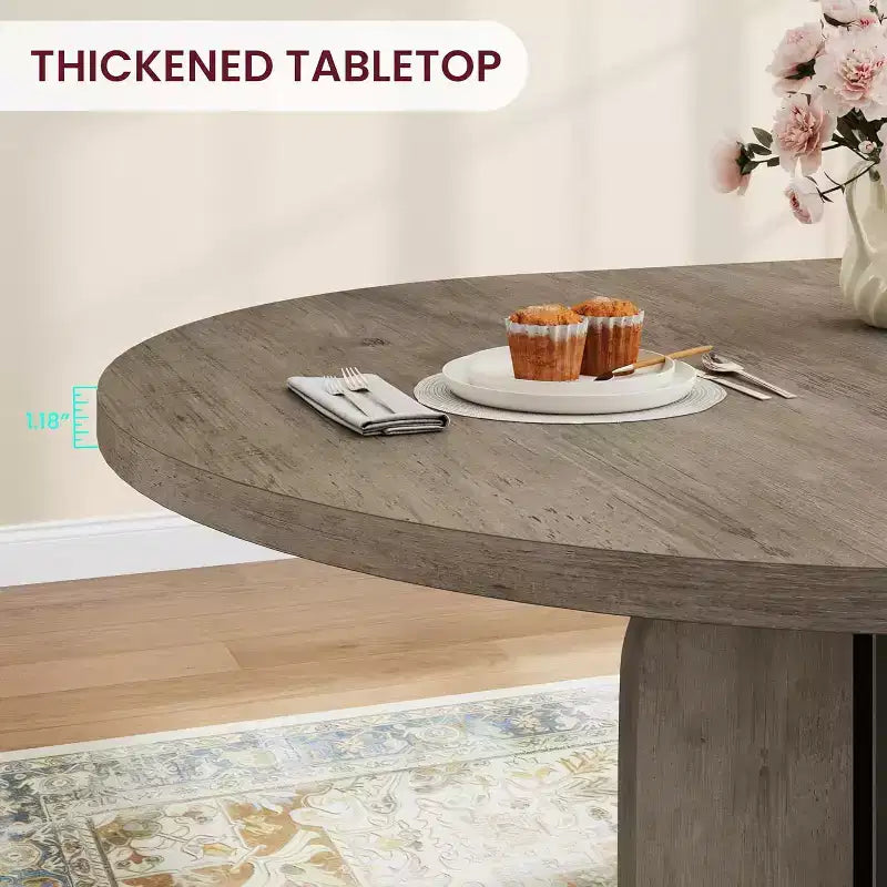 Table à manger ronde extensible 47-63 pour 4-8 personnes, table de cuisine extensible en bois de style ferme avec cadre métallique, ovale peu encombrante pour appartement, gris rétro