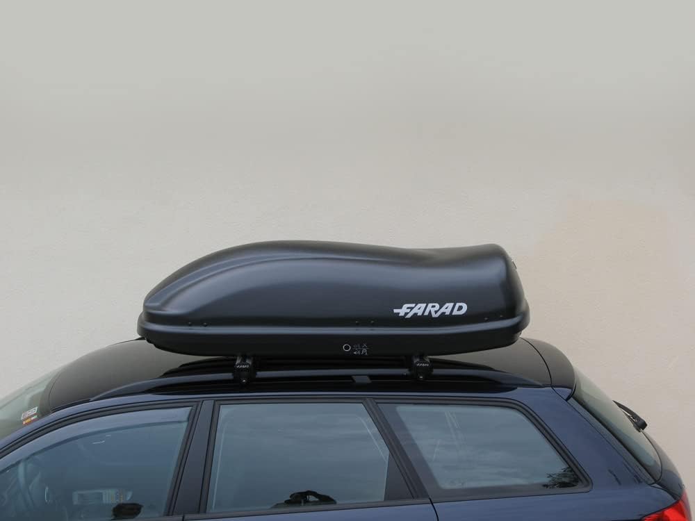 Farad Coffre de Toit Marlin 400L Noir - Double Ouverture Latérale, Homologation TÜV-GS, Garantie 5 Ans - Serrures centralisées sur 3 Points avec clés de sécurité - Résistant aux Rayons UV
