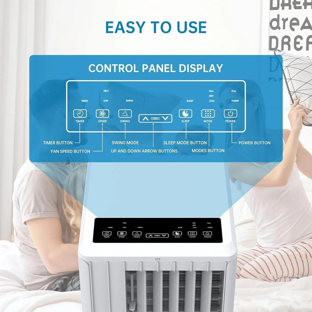 Climatiseur Mobile 7000 BTU 2,05 kW, 3-en-1 : Froid, Déshumidificateur 36L/jour, Ventilateur, Mode Nuit, Minuterie 24h, Télécommande, pour Pièces jusqu'à 28m², Kit d'évacuation pour fenêtre inclus