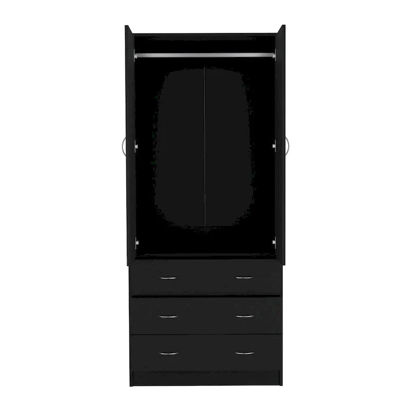 19  Modern Double-door Armoire with 3 Drawers and 1 Hanging Rod for Bedroom